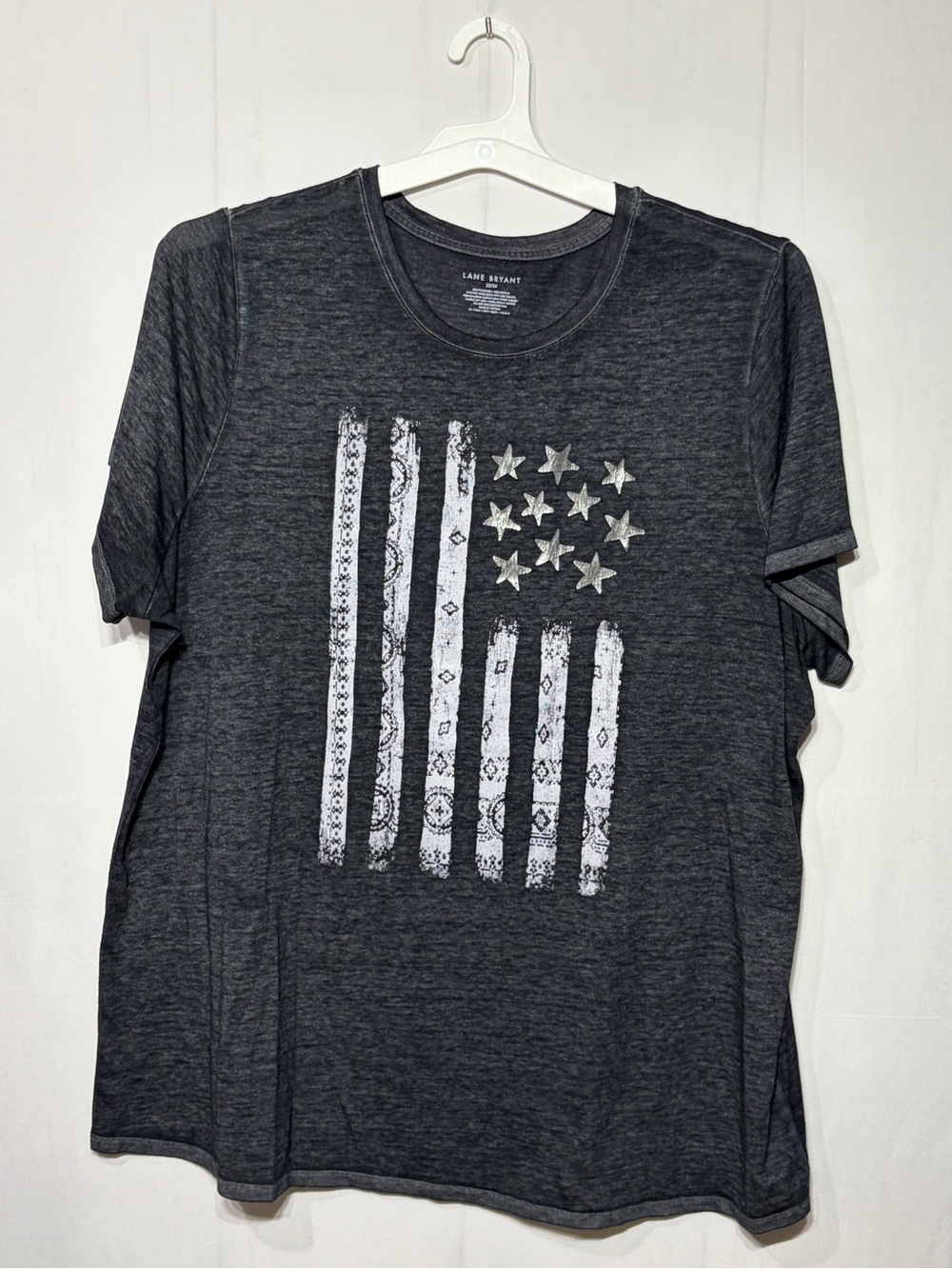 Lane Bryant Plus Size Heather Charcoal Graphic Flag Short Sleeve Tee